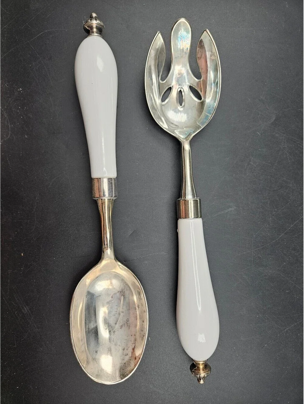 Studio Silversmith Cordon Bleu Silver Plated Salad Serving Set Porcelain Handle